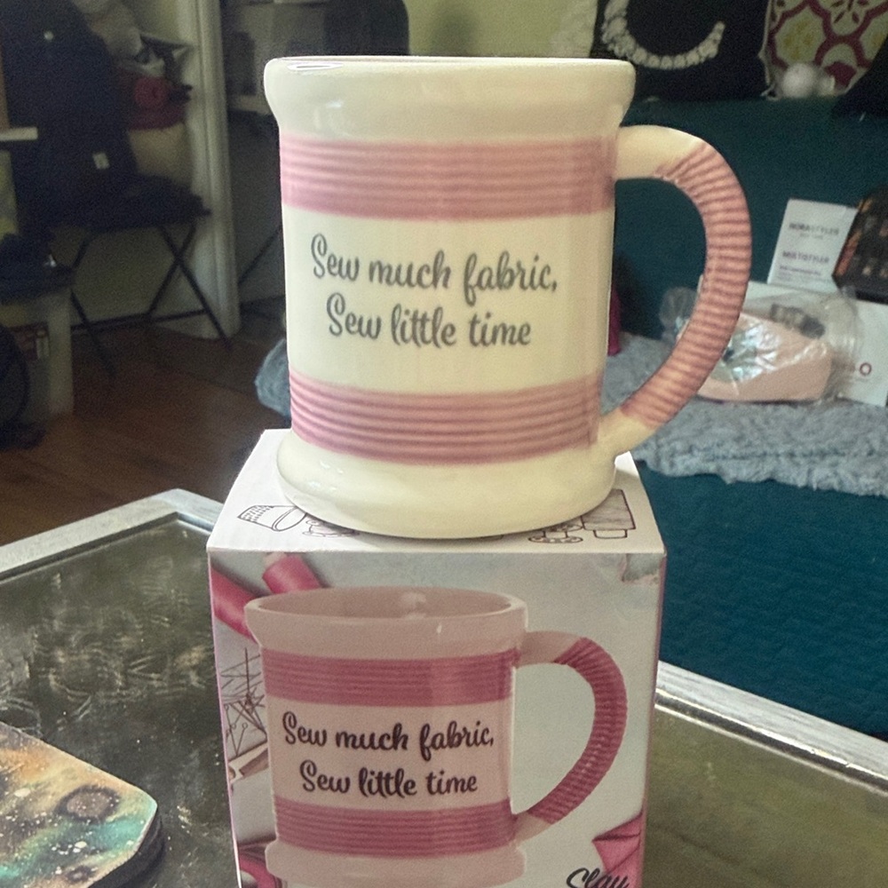 Pink and White Sewing Mug